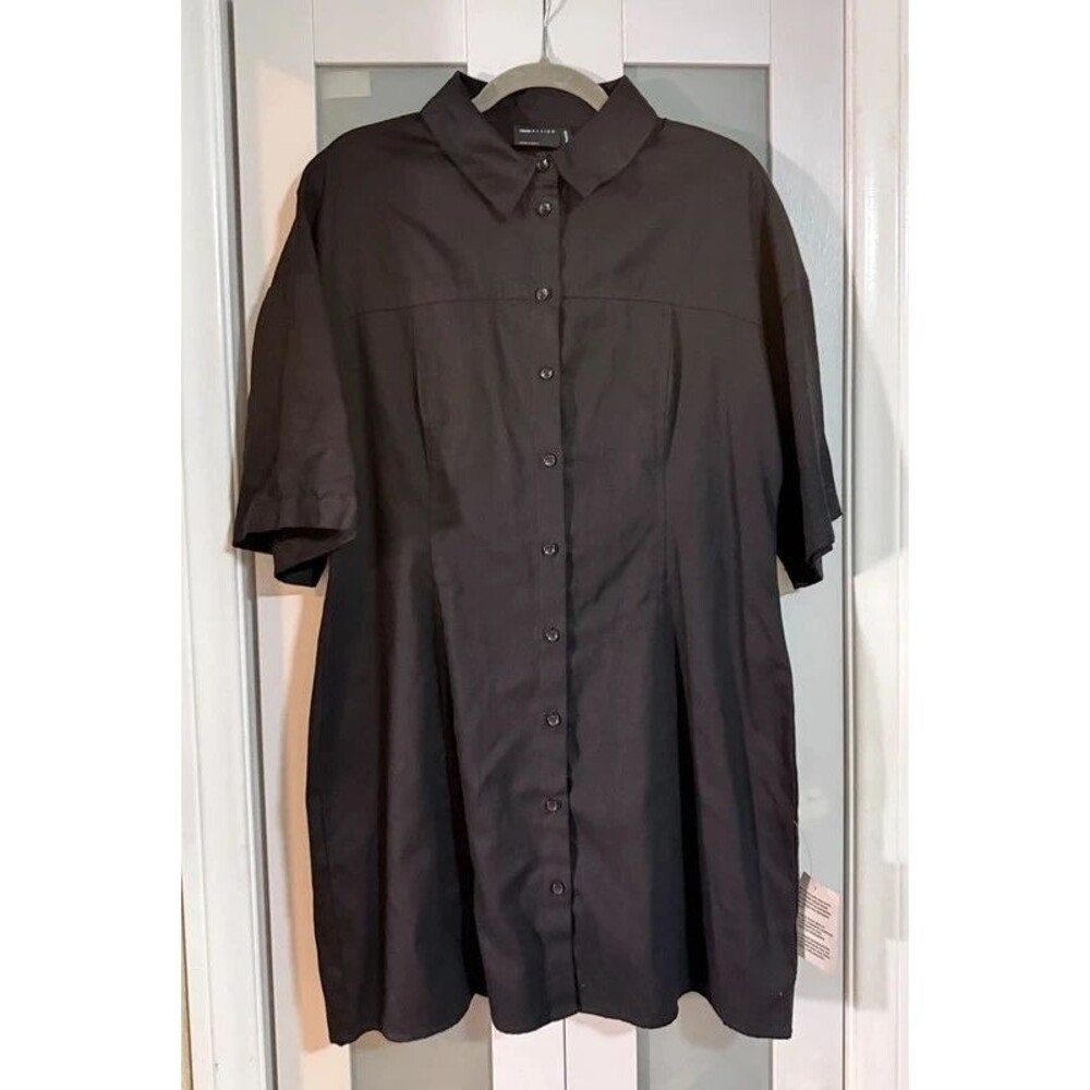 ASOS Black Cotton Twill Mini Shirt Dress Size 12 – Collared Button Front